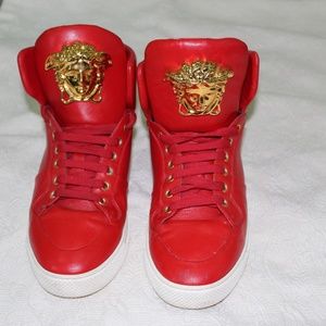 MENS VERSACE RED PALAZZO MEDUSA HIGH TOP SNEAKERS